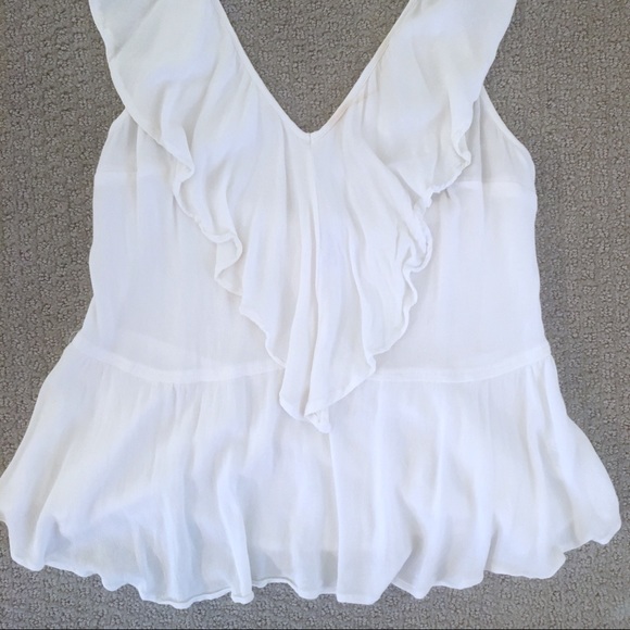 Express White Stretchy Halter Top with Ruffles - Picture 3 of 7